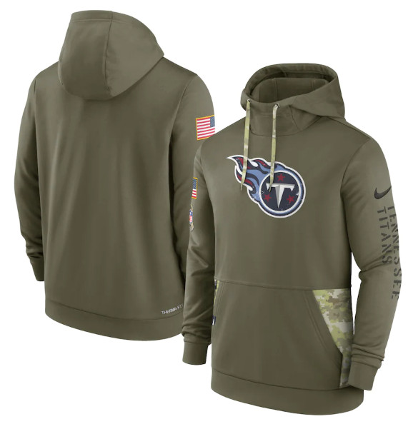 Tennessee Titans 2022 Olive Salute To Service Therma Performance Pullover Hoodie
